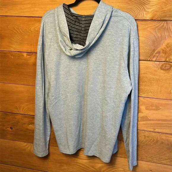 Vince Mens hooded pullover gray light blue stripes Lg cotton Modal Polyester Y2K - Picture 7 of 9